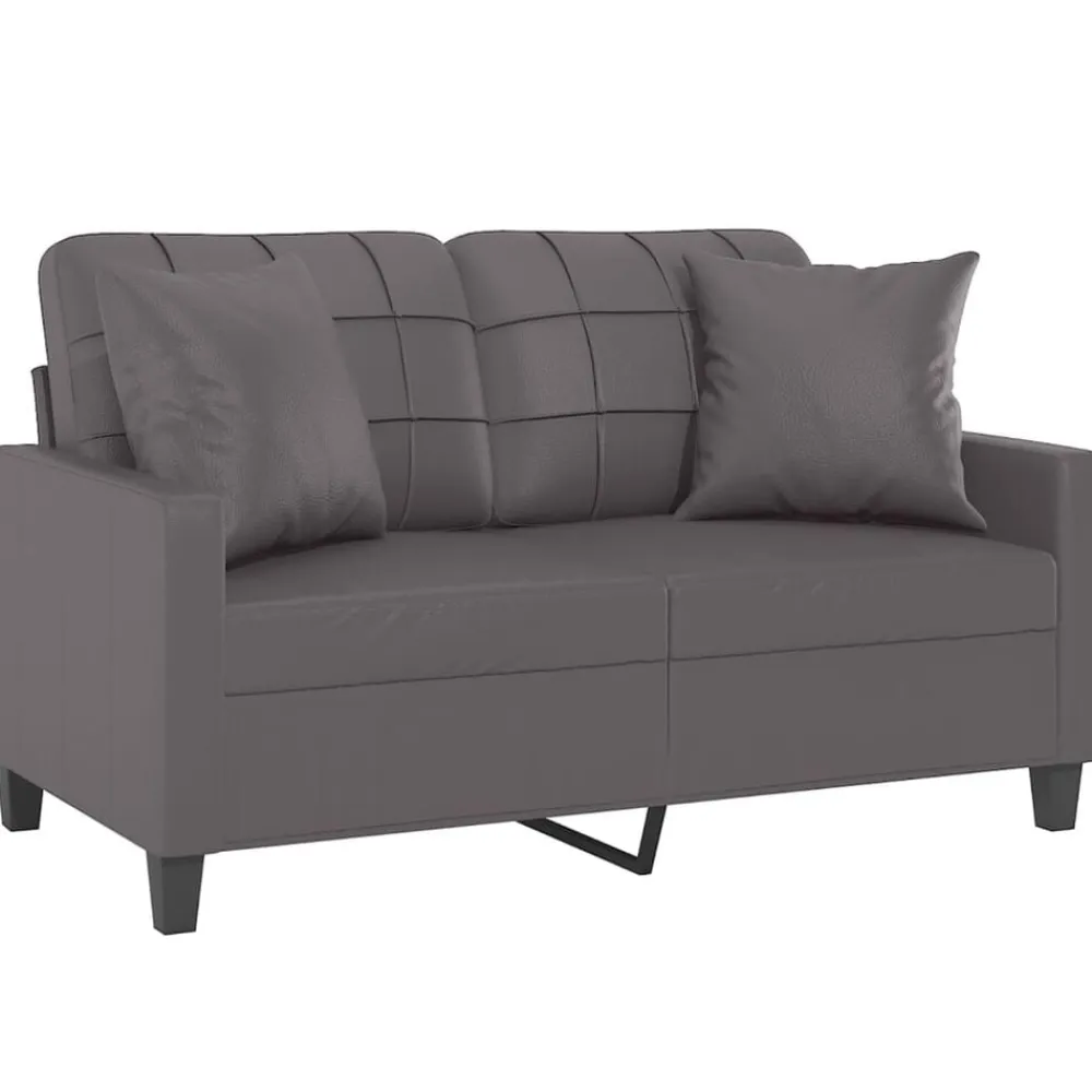 vidaXL Sofá de 2 plazas con cojines cuero sintético 120 cm Gris New
