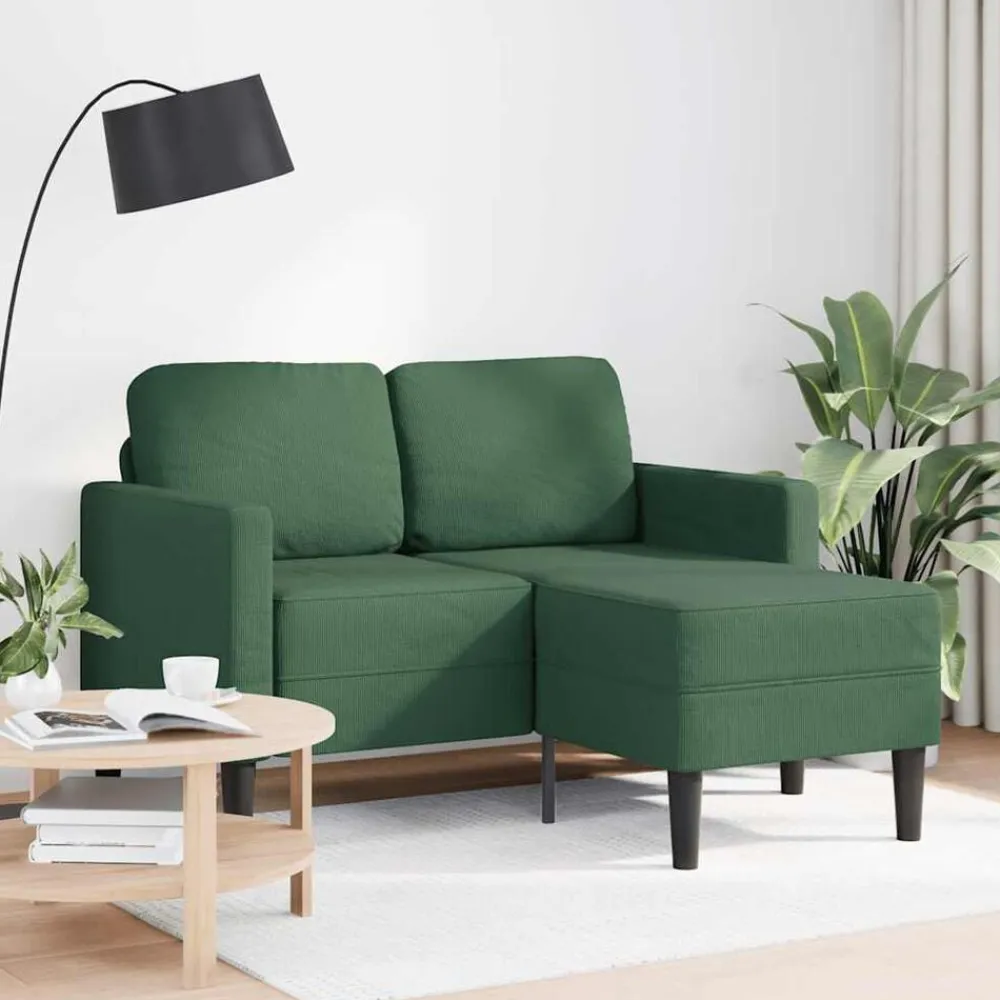 vidaXL Sofá de 2 plazas con chaise longue en forma de L 125 cm Verde oscuro