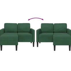 vidaXL Sofá de 2 plazas con chaise longue en forma de L 125 cm Verde oscuro