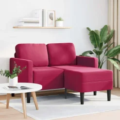 vidaXL Sofás-Sofá de 2 plazas con chaise longue en forma L rojo vino 125 cm