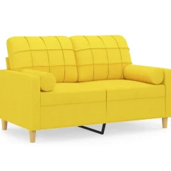 vidaXL Sofá de 2 plazas con cojines tela 120 cm Amarillo claro Clearance