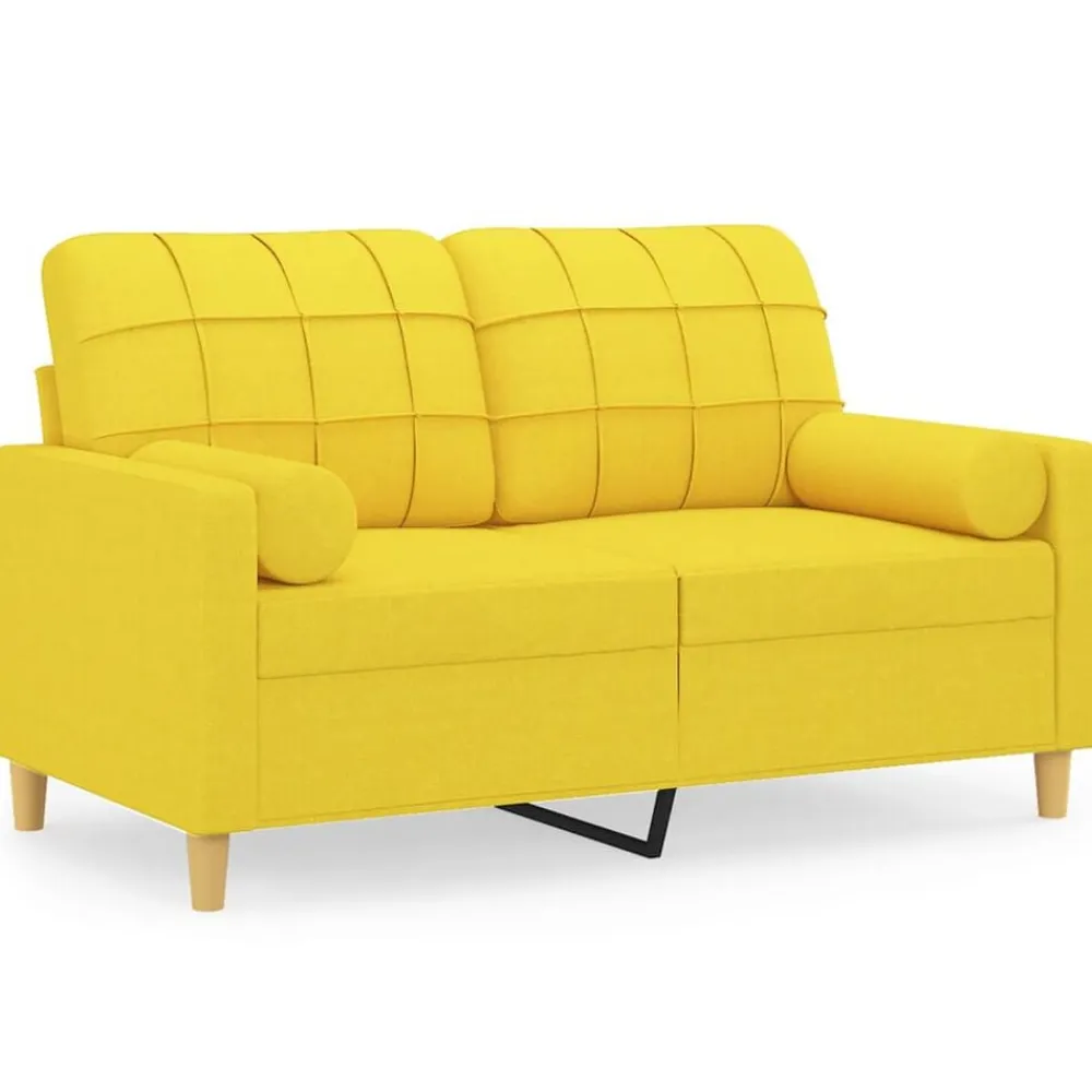 vidaXL Sofá de 2 plazas con cojines tela 120 cm Amarillo claro Clearance