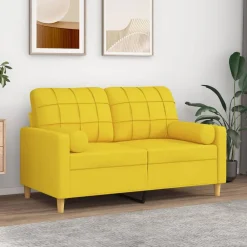 vidaXL Sofá de 2 plazas con cojines tela 120 cm Amarillo claro Clearance