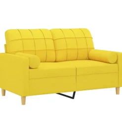 vidaXL Sofá de 2 plazas con cojines tela 120 cm Amarillo claro Clearance