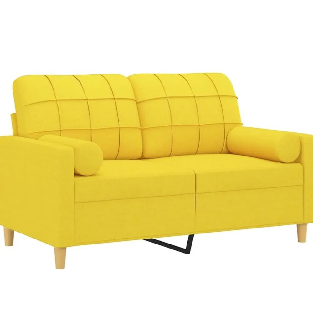 vidaXL Sofá de 2 plazas con cojines tela 120 cm Amarillo claro Clearance