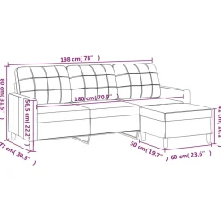 vidaXL Sofás-Sofá de 3 plazas con taburete de tela 180 cm