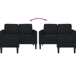 vidaXL Sofá de 2 plazas con chaise longue en forma L negra 125cm Negro