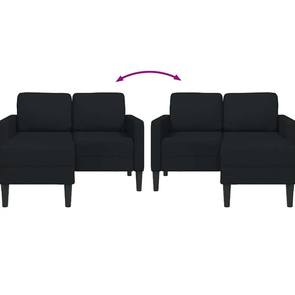 vidaXL Sofá de 2 plazas con chaise longue en forma L negra 125cm Negro