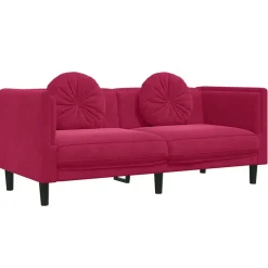 vidaXL Sofá de 2 plazas con cojines terciopelo rojo tinto Rojo vino tinto Discount