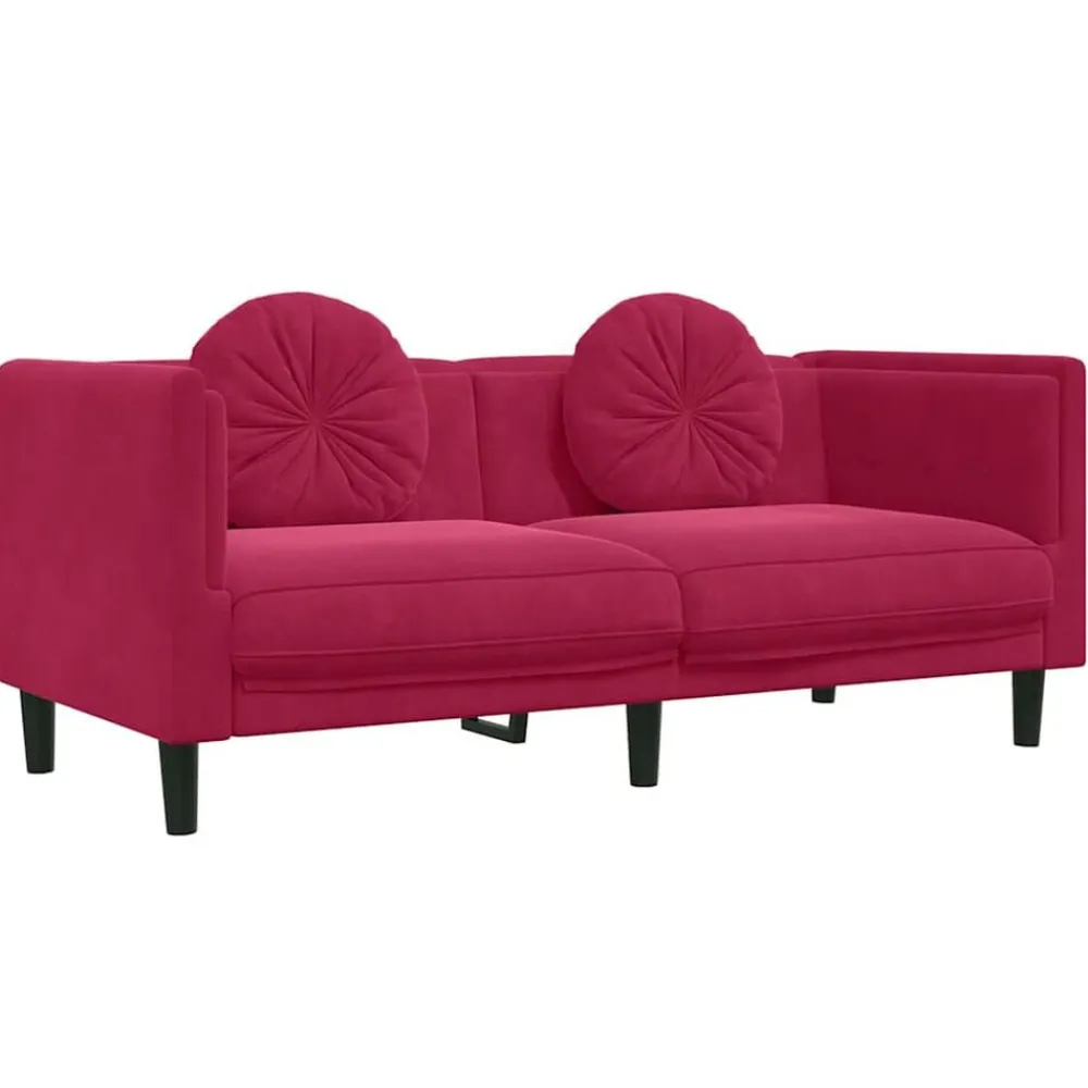 vidaXL Sofá de 2 plazas con cojines terciopelo rojo tinto Rojo vino tinto Discount