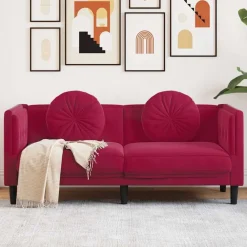 vidaXL Sofá de 2 plazas con cojines terciopelo rojo tinto Rojo vino tinto Discount