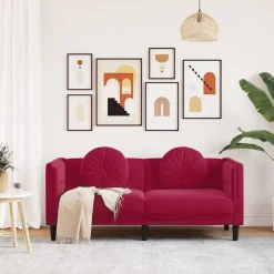 vidaXL Sofá de 2 plazas con cojines terciopelo rojo tinto Rojo vino tinto Discount