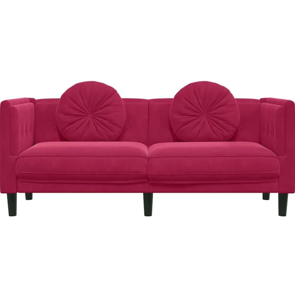 vidaXL Sofá de 2 plazas con cojines terciopelo rojo tinto Rojo vino tinto Discount