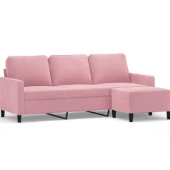 vidaXL Sofá de 3 plazas con taburete de terciopelo 180 cm Rosa Clearance