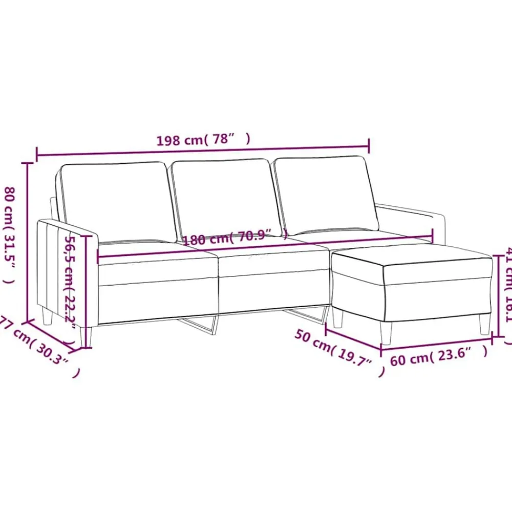vidaXL Sofás-Sofá de 3 plazas con taburete terciopelo 180 cm