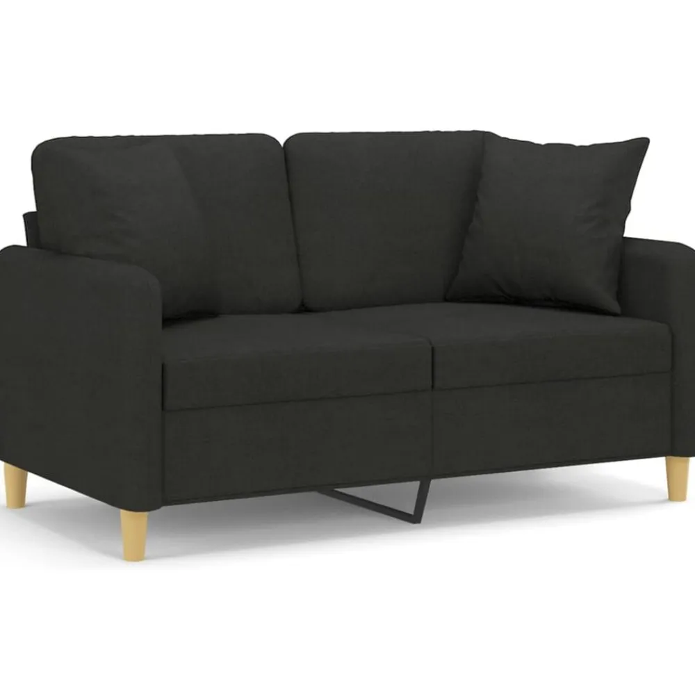vidaXL Sofá de 2 plazas con cojines tela 120 cm Negro New
