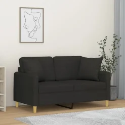 vidaXL Sofá de 2 plazas con cojines tela 120 cm Negro New