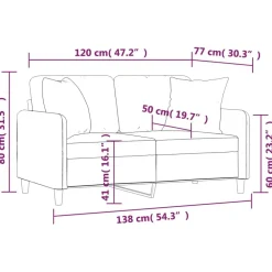 vidaXL Sofá de 2 plazas con cojines tela 120 cm Negro New