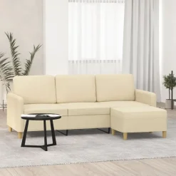 vidaXL Sofá de 3 plazas con taburete de tela 180 cm Crema Clearance