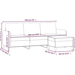 vidaXL Sofá de 3 plazas con taburete de tela 180 cm Crema Clearance