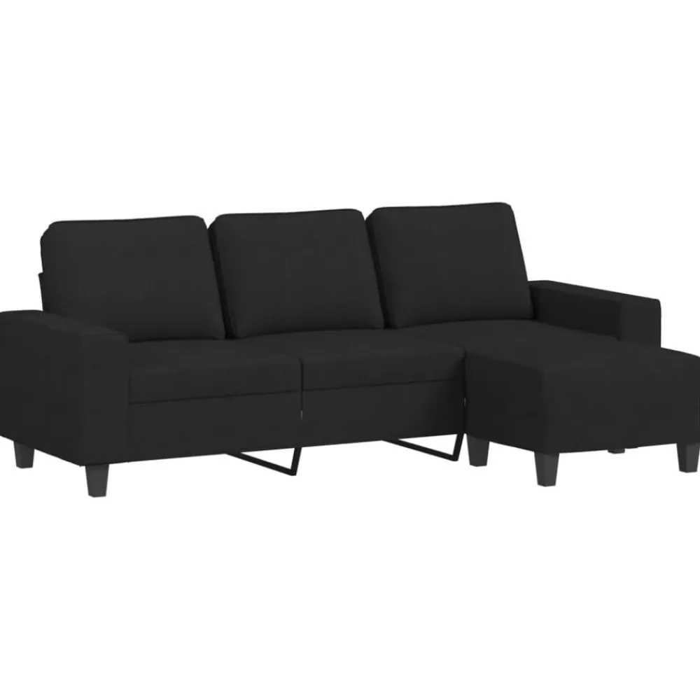 vidaXL Sofá de 3 plazas con taburete de tela 180 cm Negro Clearance
