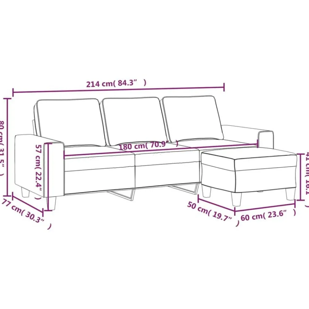 vidaXL Sofá de 3 plazas con taburete de tela 180 cm Negro Clearance