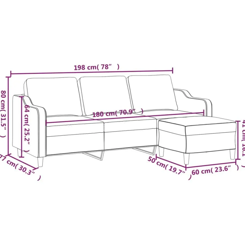 vidaXL Sofá de 3 plazas con taburete de tela gris taupe 180 cm Taupé Sale