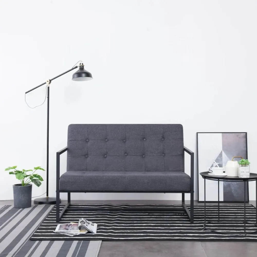 vidaXL Sofá de 2 plazas con reposabrazos acero y tela Gris oscuro Best