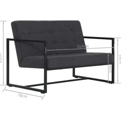 vidaXL Sofá de 2 plazas con reposabrazos acero y tela Gris oscuro Best