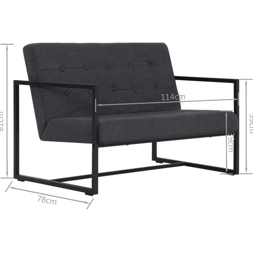 vidaXL Sofá de 2 plazas con reposabrazos acero y tela Gris oscuro Best