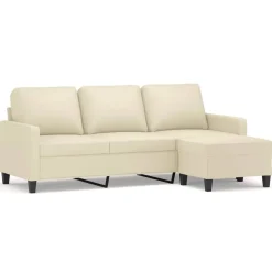 vidaXL Sofás-Sofá de 3 plazas con taburete cuero sintético 180 cm