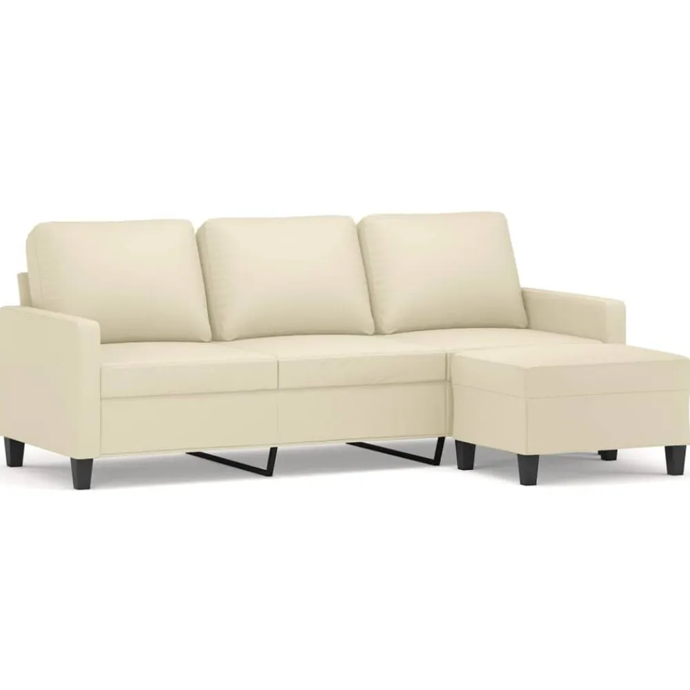 vidaXL Sofás-Sofá de 3 plazas con taburete cuero sintético 180 cm