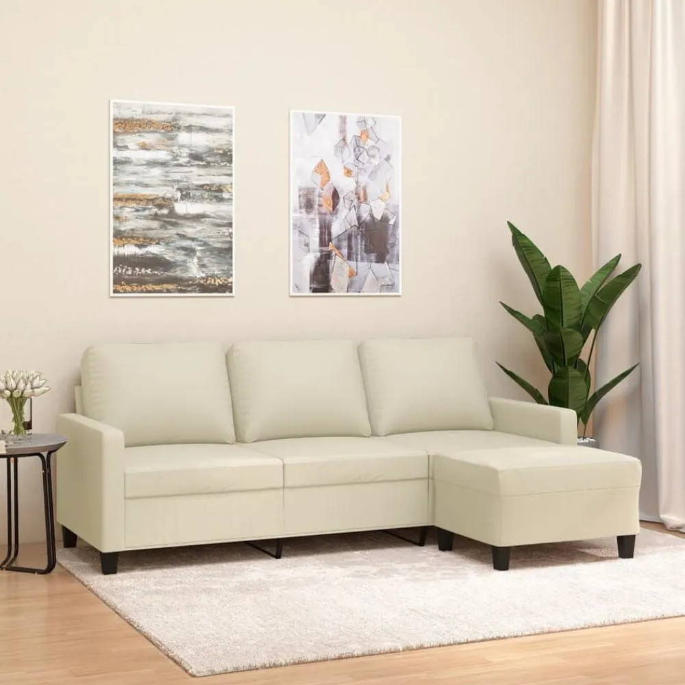 vidaXL Sofás-Sofá de 3 plazas con taburete cuero sintético 180 cm
