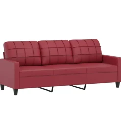 vidaXL Sofás-Sofá de 3 plazas con taburete cuero sintético rojo tinto 180 cm