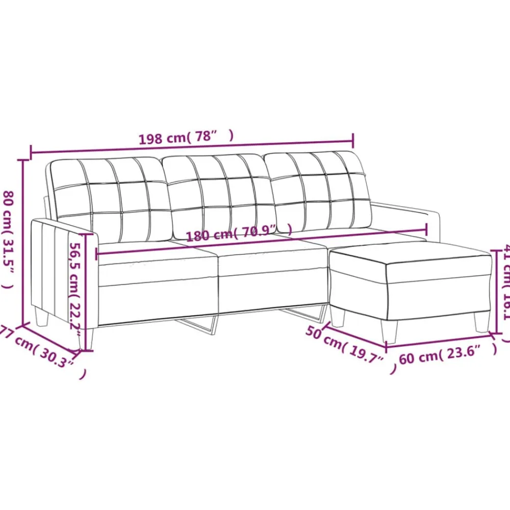 vidaXL Sofás-Sofá de 3 plazas con taburete cuero sintético rojo tinto 180 cm