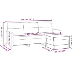 vidaXL Sofás-Sofá de 3 plazas con taburete de tela 180 cm