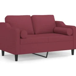 vidaXL Sofás-Sofá de 2 plazas con cojines tela rojo tinto 120 cm
