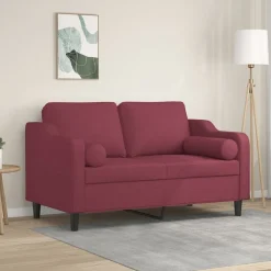 vidaXL Sofás-Sofá de 2 plazas con cojines tela rojo tinto 120 cm