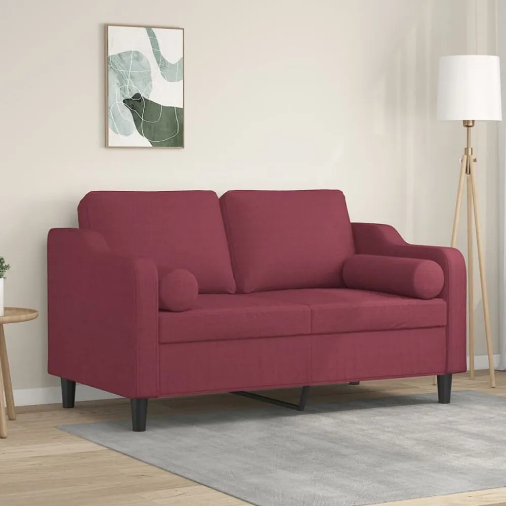 vidaXL Sofás-Sofá de 2 plazas con cojines tela rojo tinto 120 cm