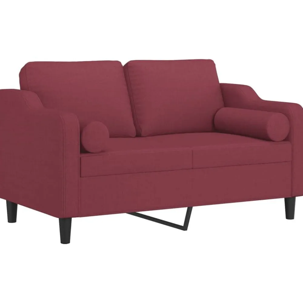 vidaXL Sofás-Sofá de 2 plazas con cojines tela rojo tinto 120 cm