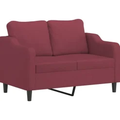 vidaXL Sofás-Sofá de 2 plazas con cojines tela rojo tinto 120 cm