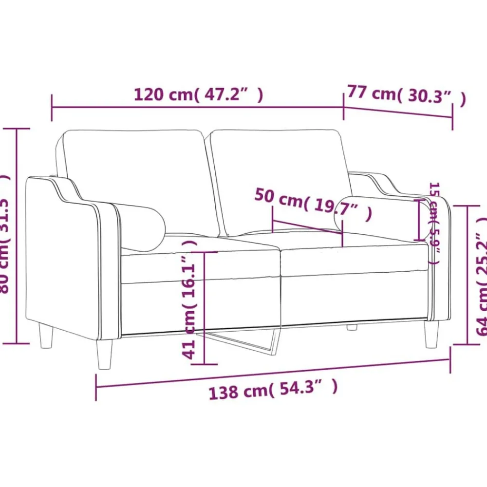 vidaXL Sofás-Sofá de 2 plazas con cojines tela rojo tinto 120 cm
