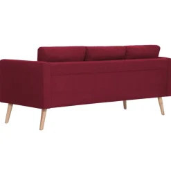 vidaXL Sofá de 3 plazas de tela color vino tinto Rojo New