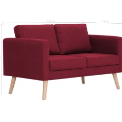 vidaXL Sofás-Sofá de 2 plazas de tela color vino tinto