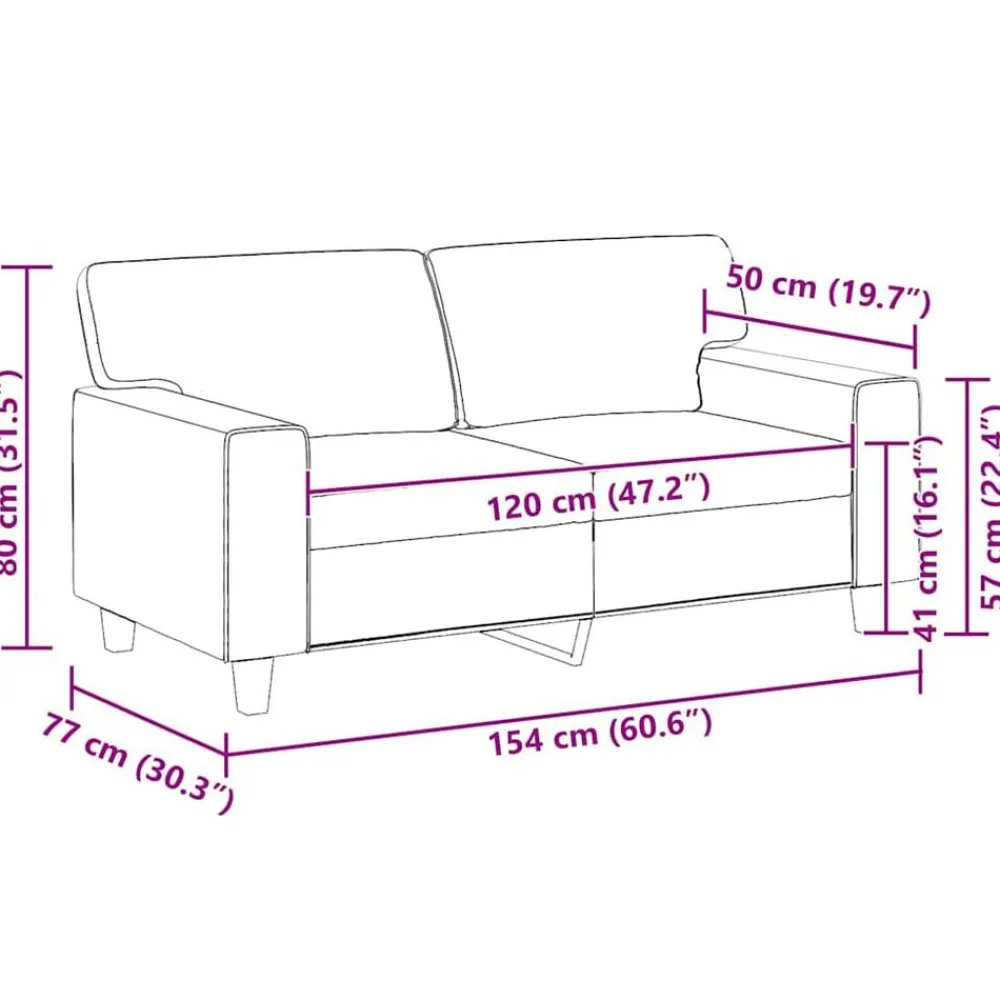 vidaXL Sofás-Sofá de 2 plazas de cuero sintético color 120 cm