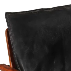 vidaXL Sofás-Sofá de 2 plazas madera maciza acacia y cuero auténtico negro
