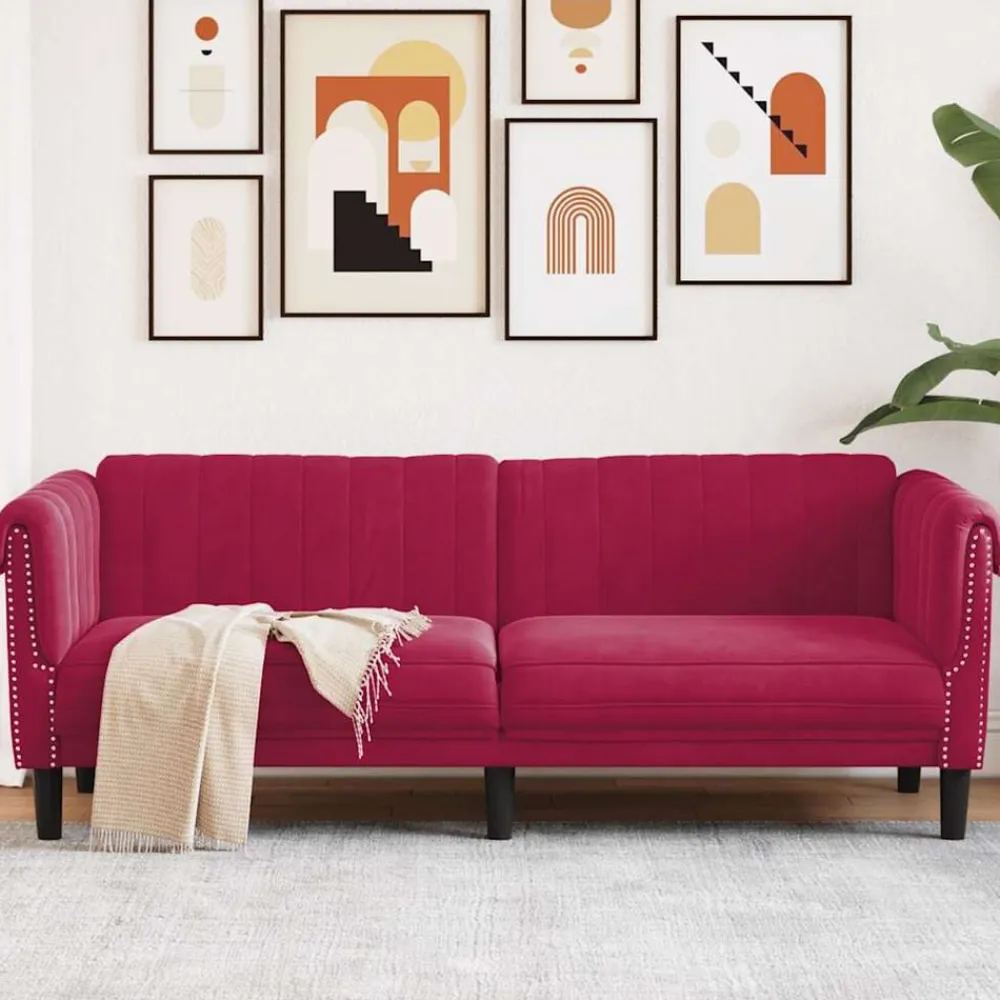 vidaXL Sofá de 3 plazas terciopelo rojo tinto Rojo vino tinto Discount