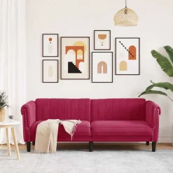 vidaXL Sofá de 3 plazas terciopelo rojo tinto Rojo vino tinto Discount