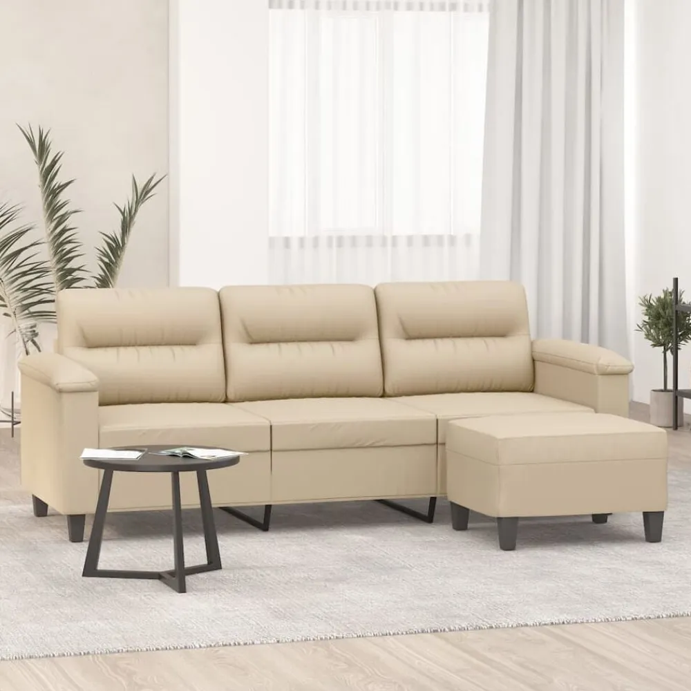 vidaXL Sofá de 3 plazas y taburete tela microfibra 180 cm Crema Online
