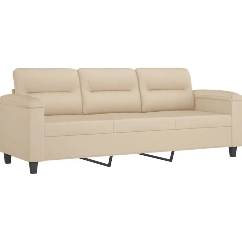 vidaXL Sofá de 3 plazas y taburete tela microfibra 180 cm Crema Online